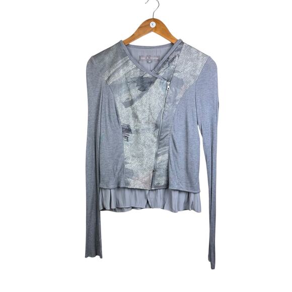 Lola & Sophie Gray Reptile Snake Print Asymmetrical Zip Long Sleeve Twofer Top - Picture 8 of 12